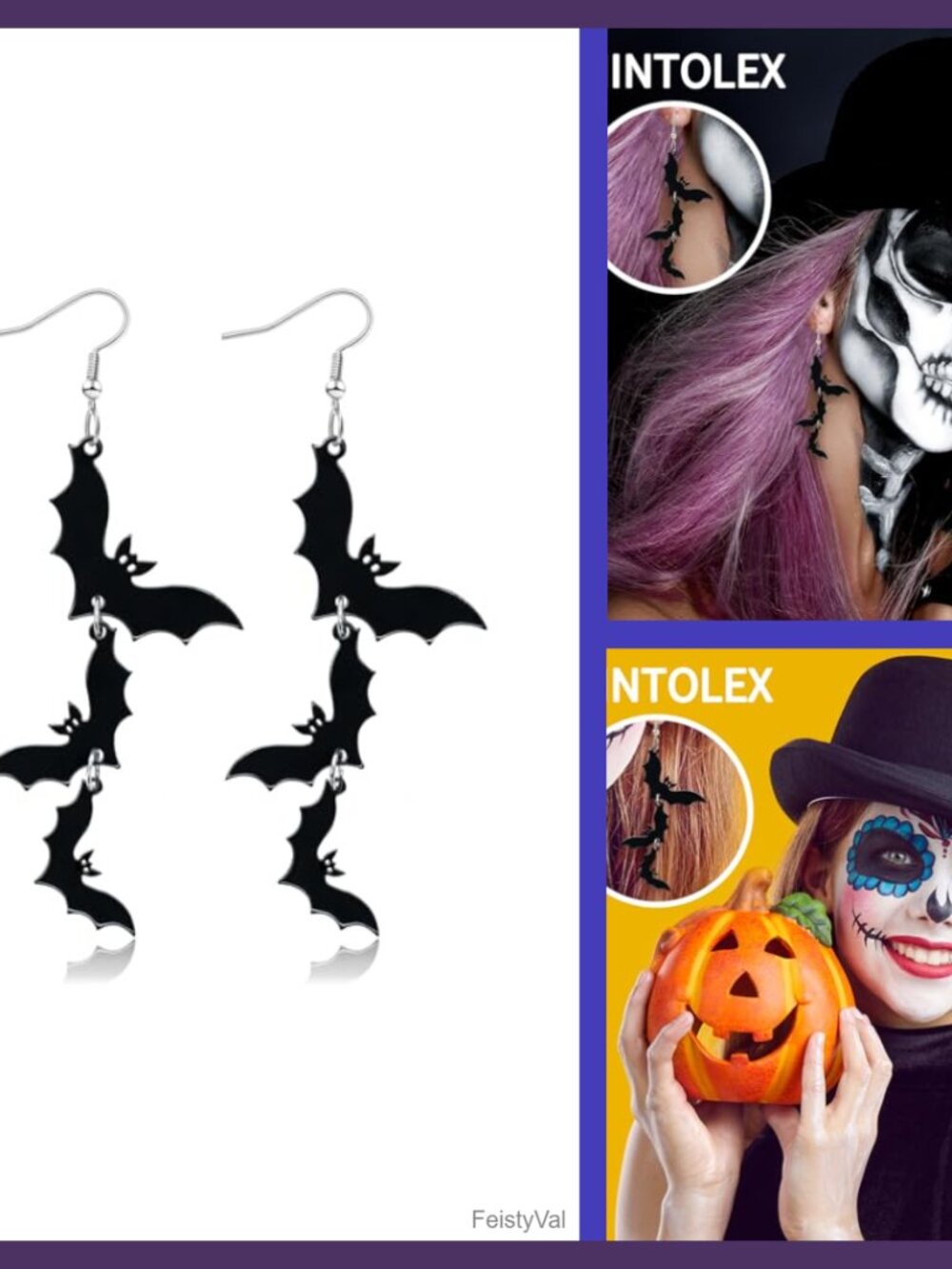Acrylic Halloween Bat Drop Dangle Earrings Triple Bat Design Costume Jewelry